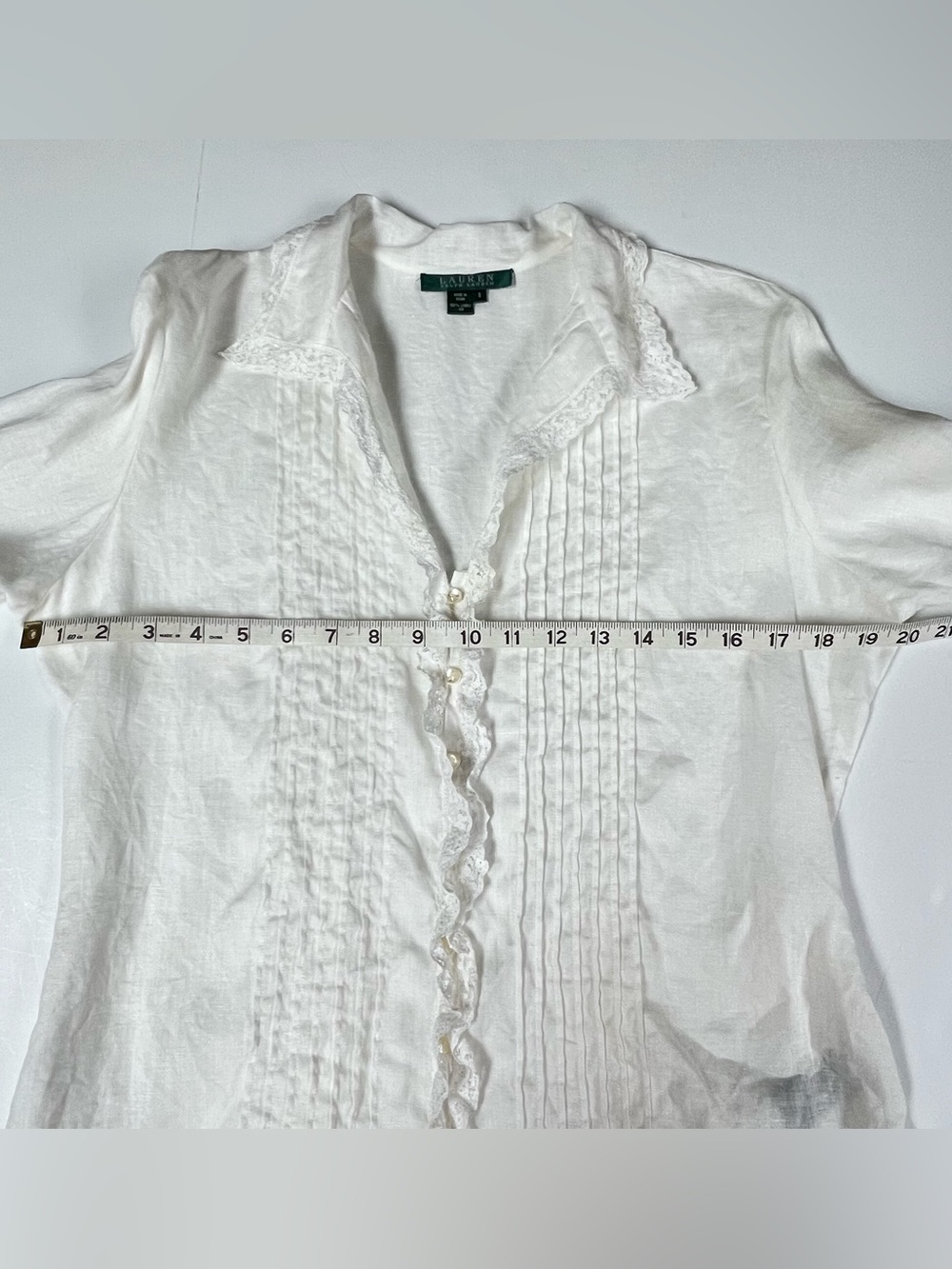Lauren Ralph Lauren Linen Vintage Blouse Lace Pintuck Victorian Romantic Sz 8 - Picture 11 of 11